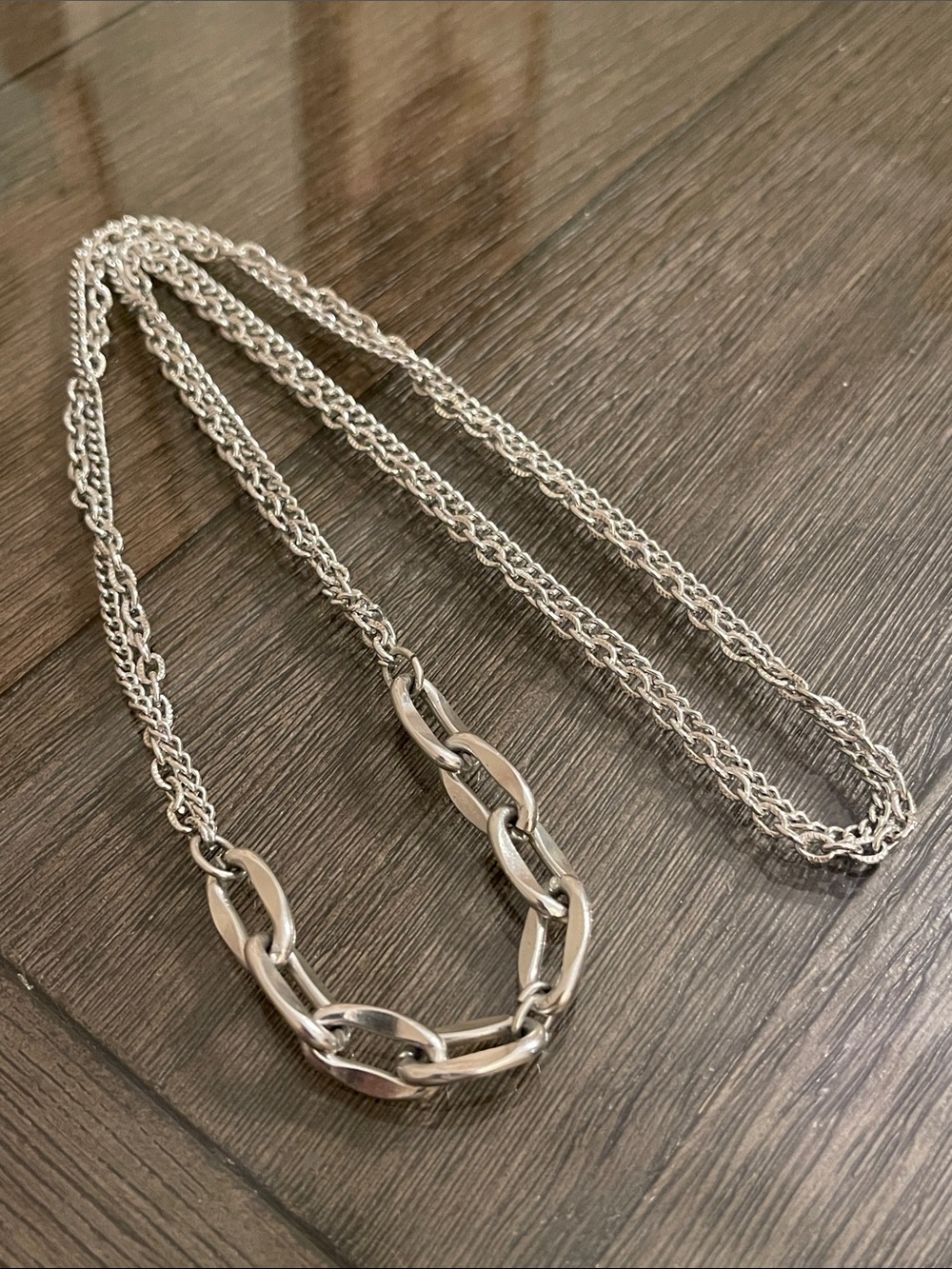 Vintage Multi Strand Mixed Link Silver-tone Chain Necklace 27” approx
